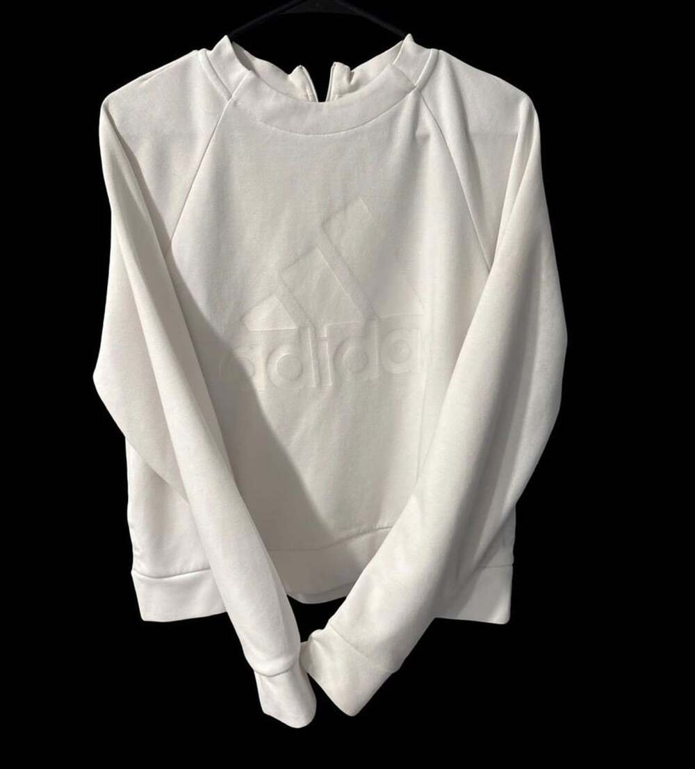 Adidas Women’s Medium White Tonal Logo Sweatshirt Back Zip Crewneck Pullover